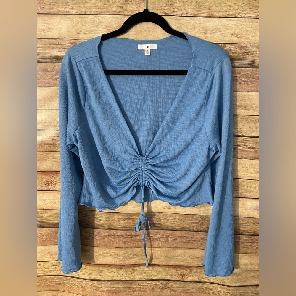 BP. Women’s Long Sleeve Ruched Front Crop Top Blue Plus Size: 1X